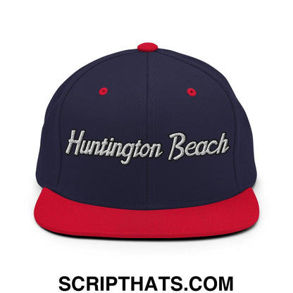 Huntington Beach Script Snapback Hat Navy Red