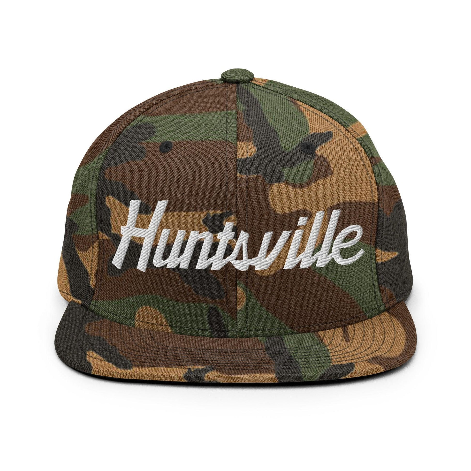 Huntsville Script Snapback Hat Green Camo