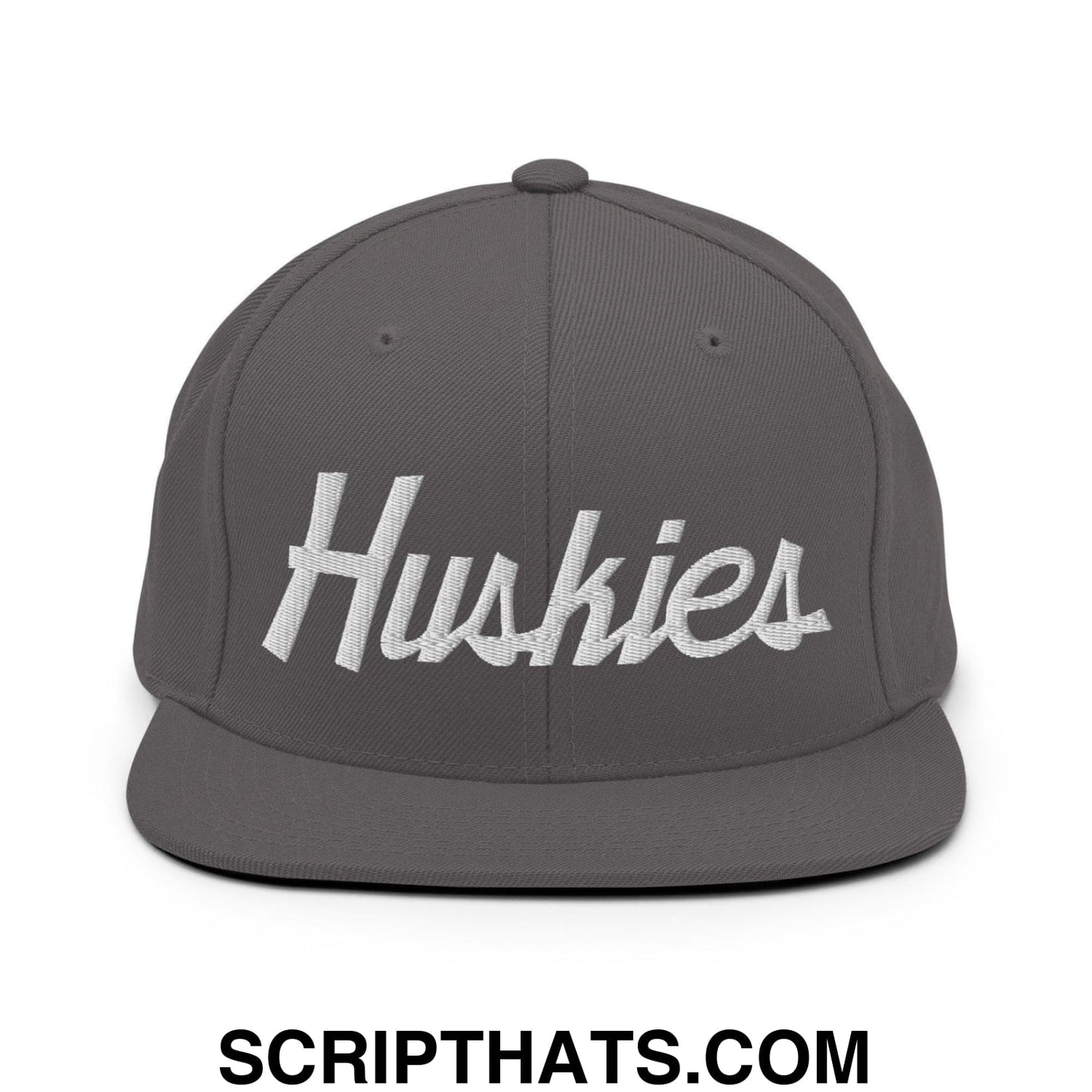 Huskies School Mascot Script Snapback Hat Dark Grey