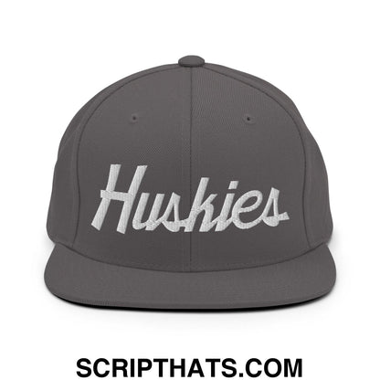 Huskies School Mascot Script Snapback Hat Dark Grey
