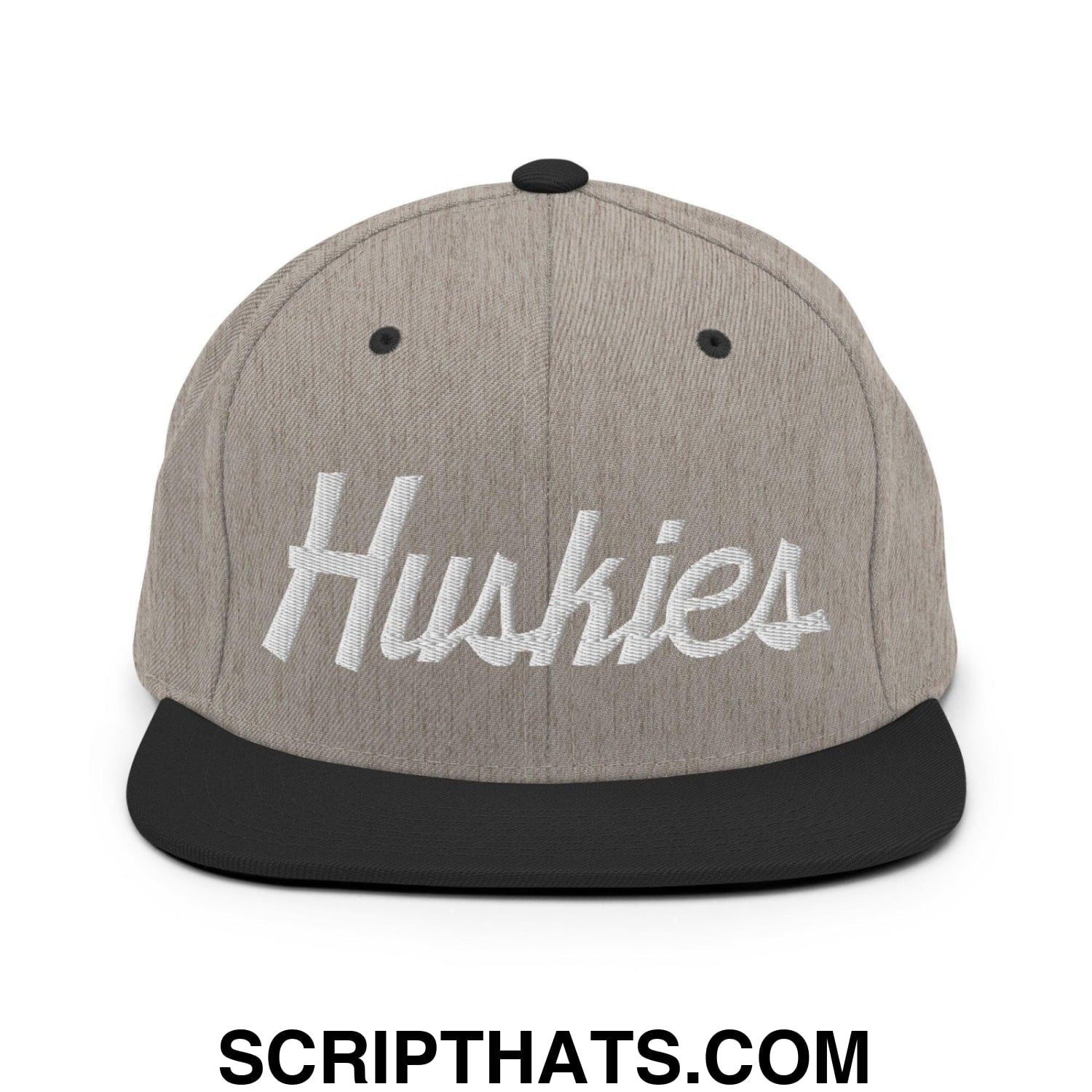 Huskies School Mascot Script Snapback Hat Heather Black
