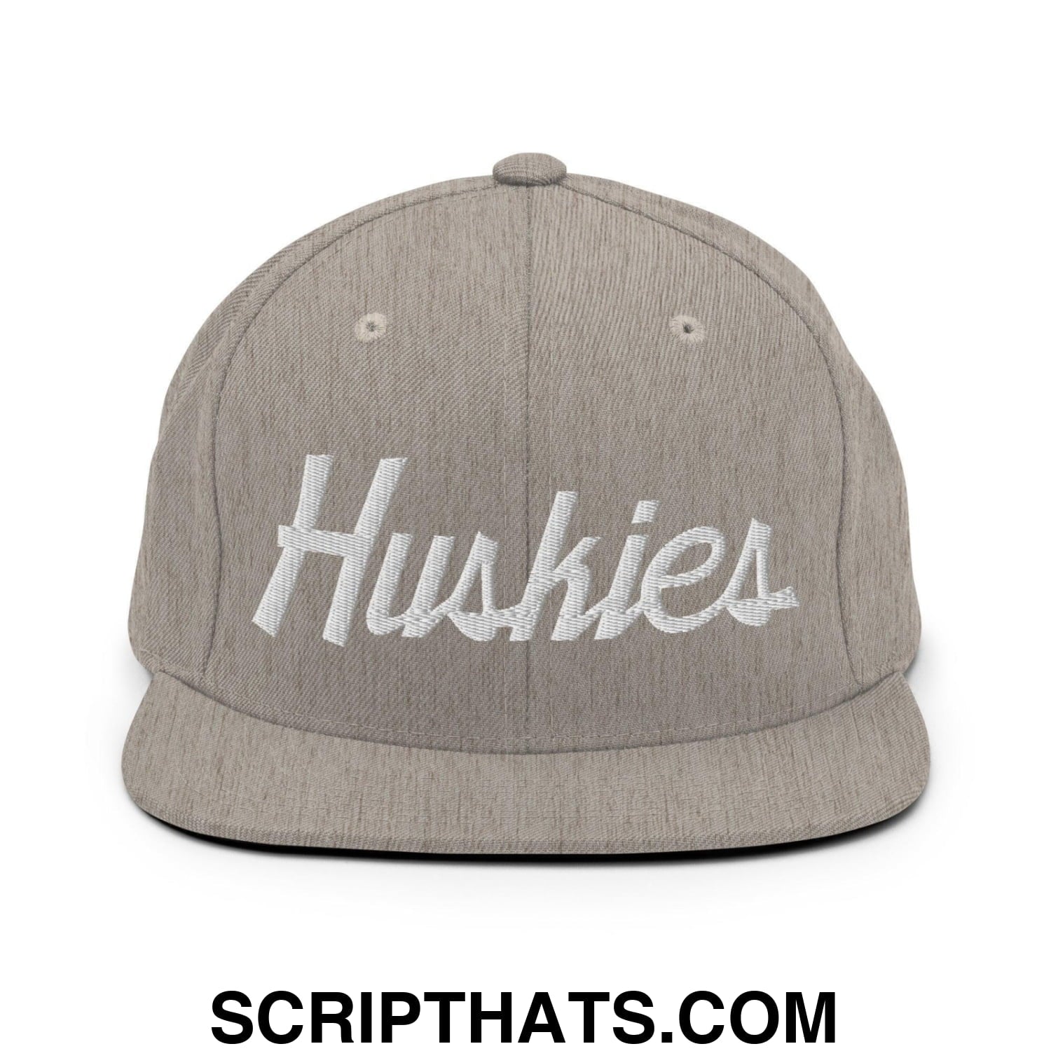 Huskies School Mascot Script Snapback Hat Heather Grey