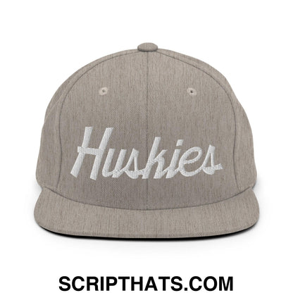 Huskies School Mascot Script Snapback Hat Heather Grey