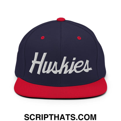 Huskies School Mascot Script Snapback Hat Navy Red