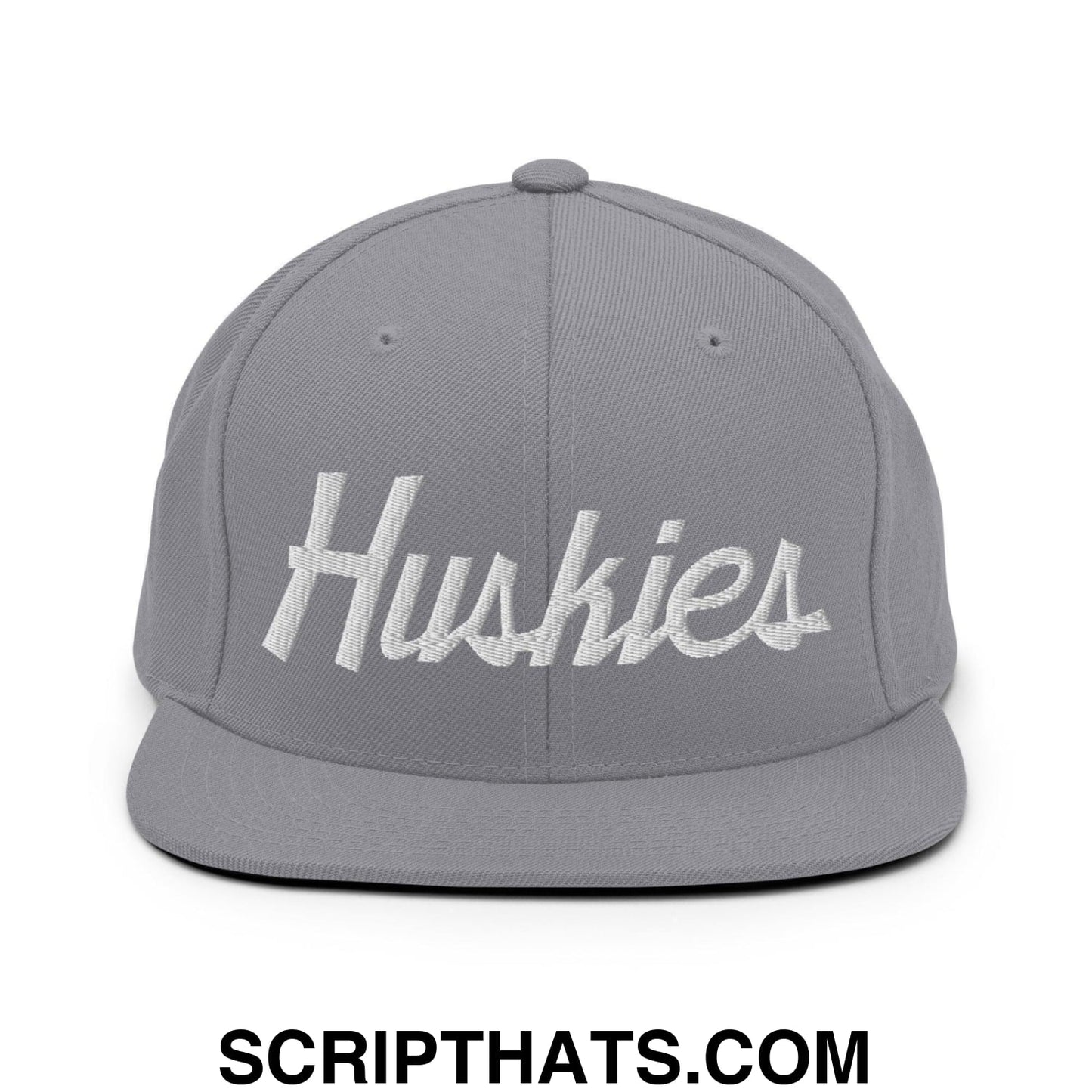 Huskies School Mascot Script Snapback Hat Silver