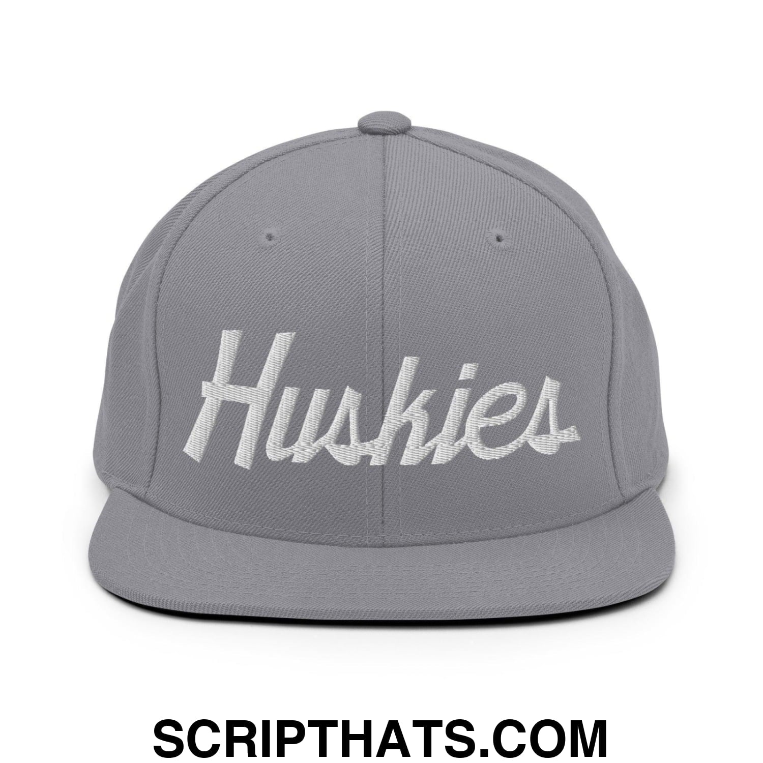 Huskies School Mascot Script Snapback Hat Silver