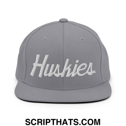 Huskies School Mascot Script Snapback Hat Silver