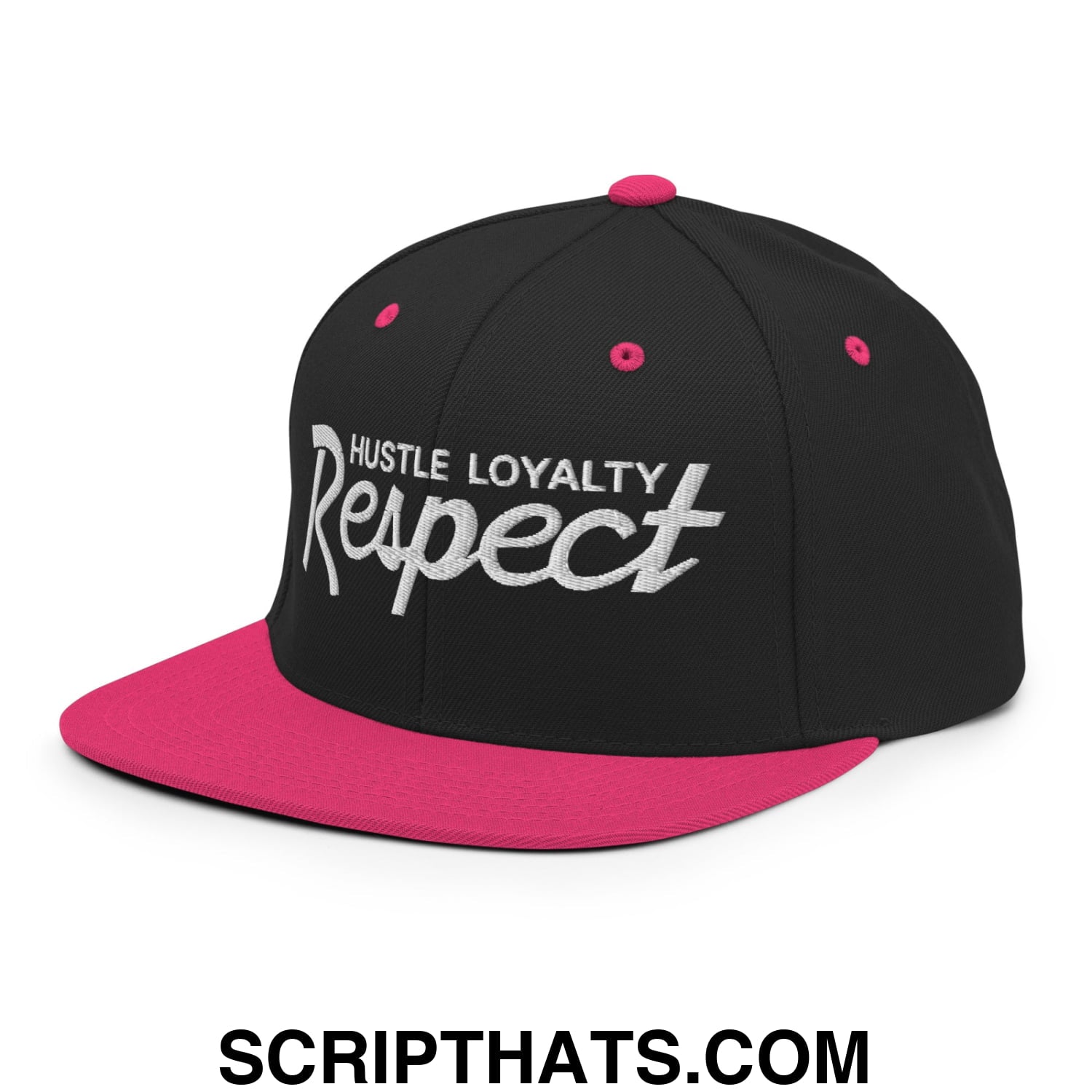Hustle Loyalty Respect Embroidered Flat Bill Brim Snapback Hat Black Neon Pink