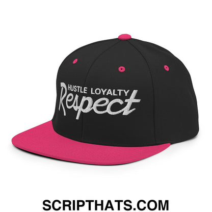 Hustle Loyalty Respect Embroidered Flat Bill Brim Snapback Hat Black Neon Pink