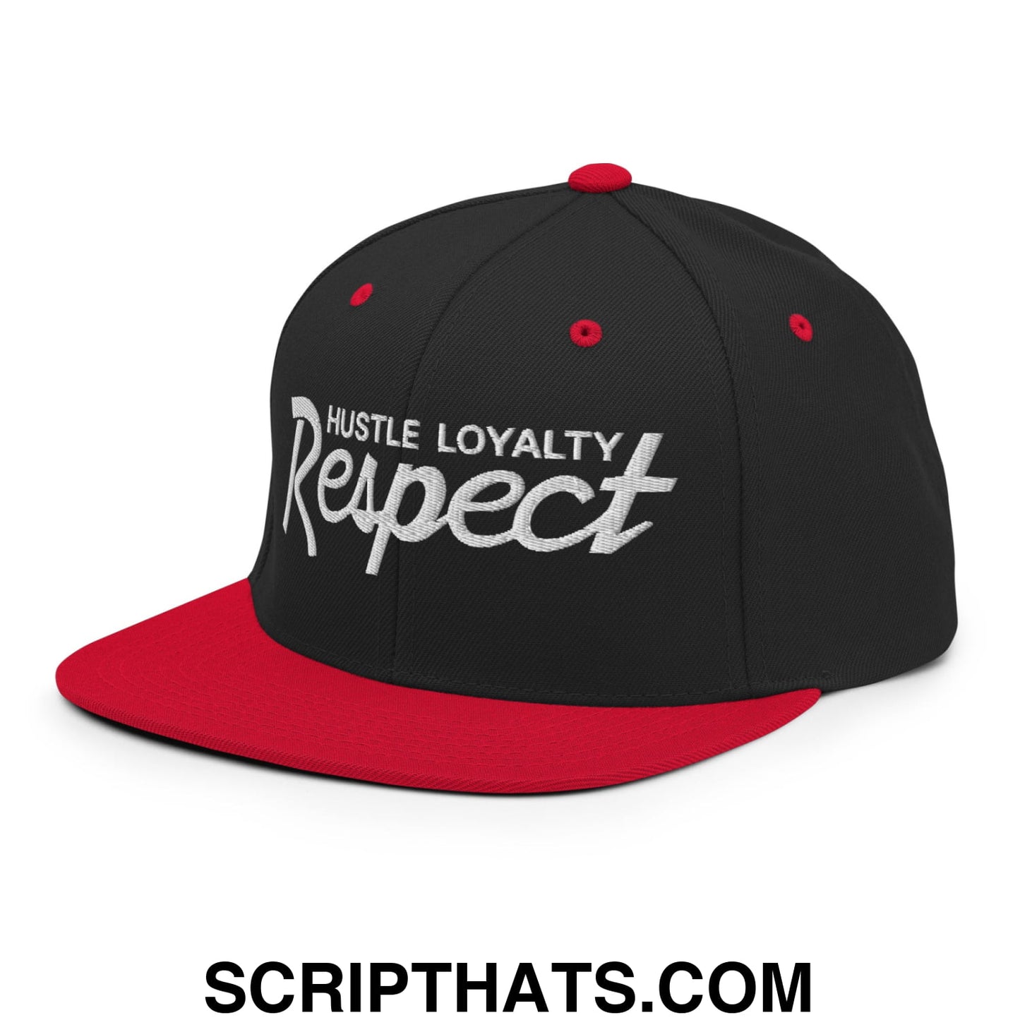 Hustle Loyalty Respect Embroidered Flat Bill Brim Snapback Hat Black Red