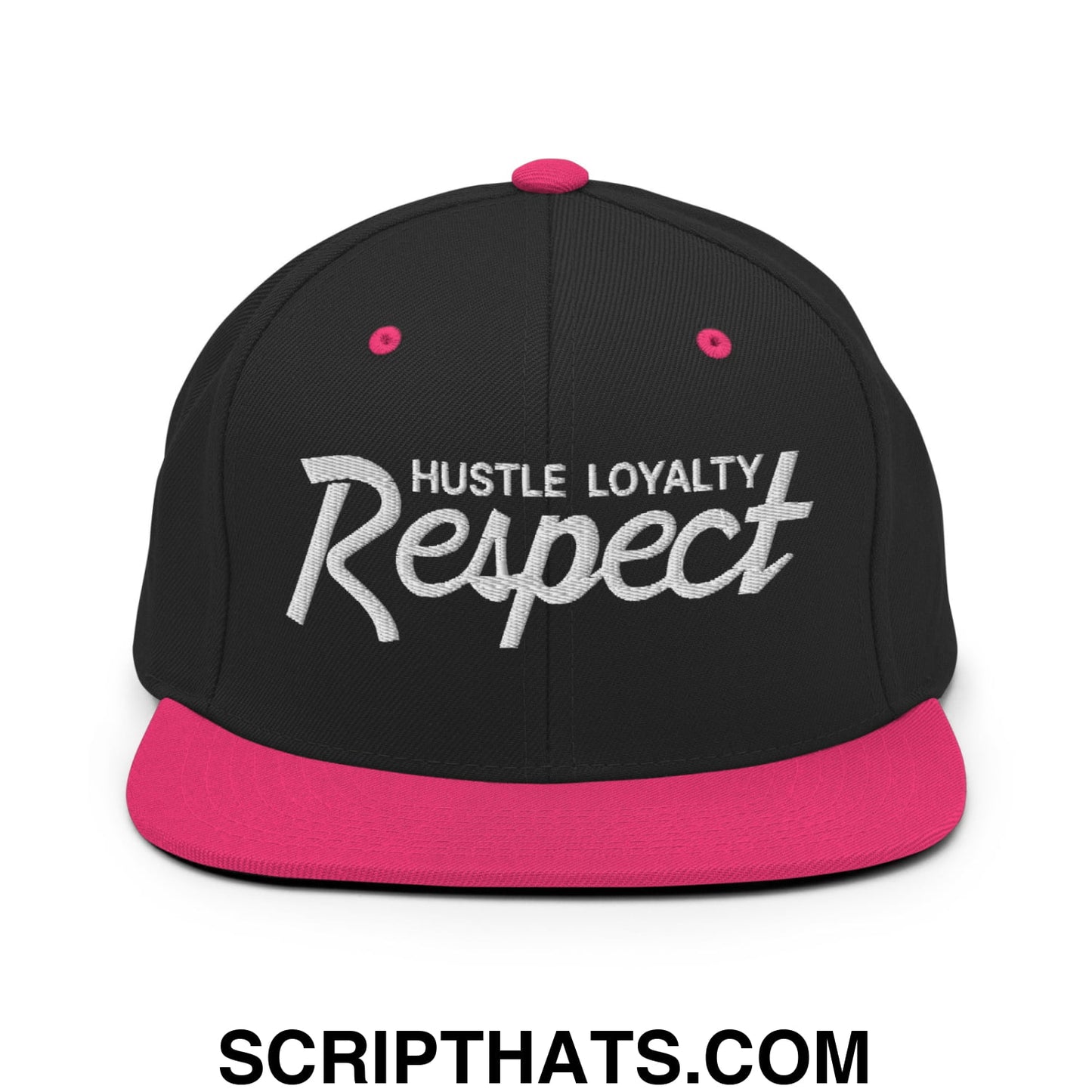 Hustle Loyalty Respect Embroidered Flat Bill Brim Snapback Hat Black Neon Pink