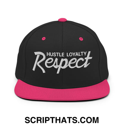 Hustle Loyalty Respect Embroidered Flat Bill Brim Snapback Hat Black Neon Pink