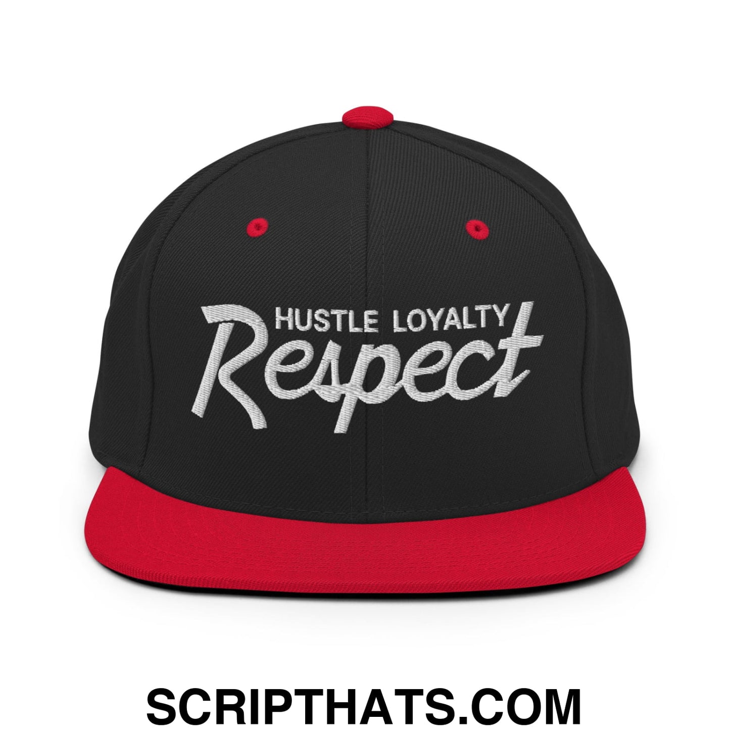 Hustle Loyalty Respect Embroidered Flat Bill Brim Snapback Hat Black Red