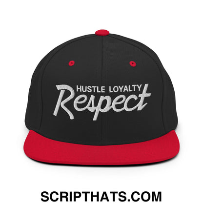 Hustle Loyalty Respect Embroidered Flat Bill Brim Snapback Hat Black Red