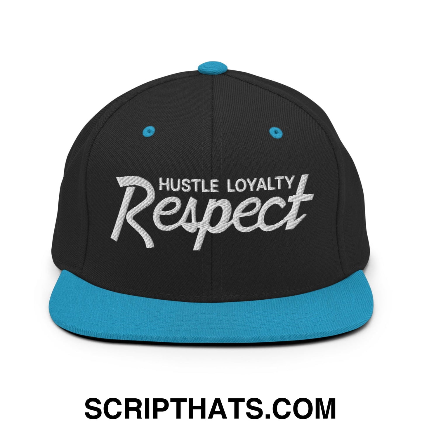 Hustle Loyalty Respect Embroidered Flat Bill Brim Snapback Hat Black Teal
