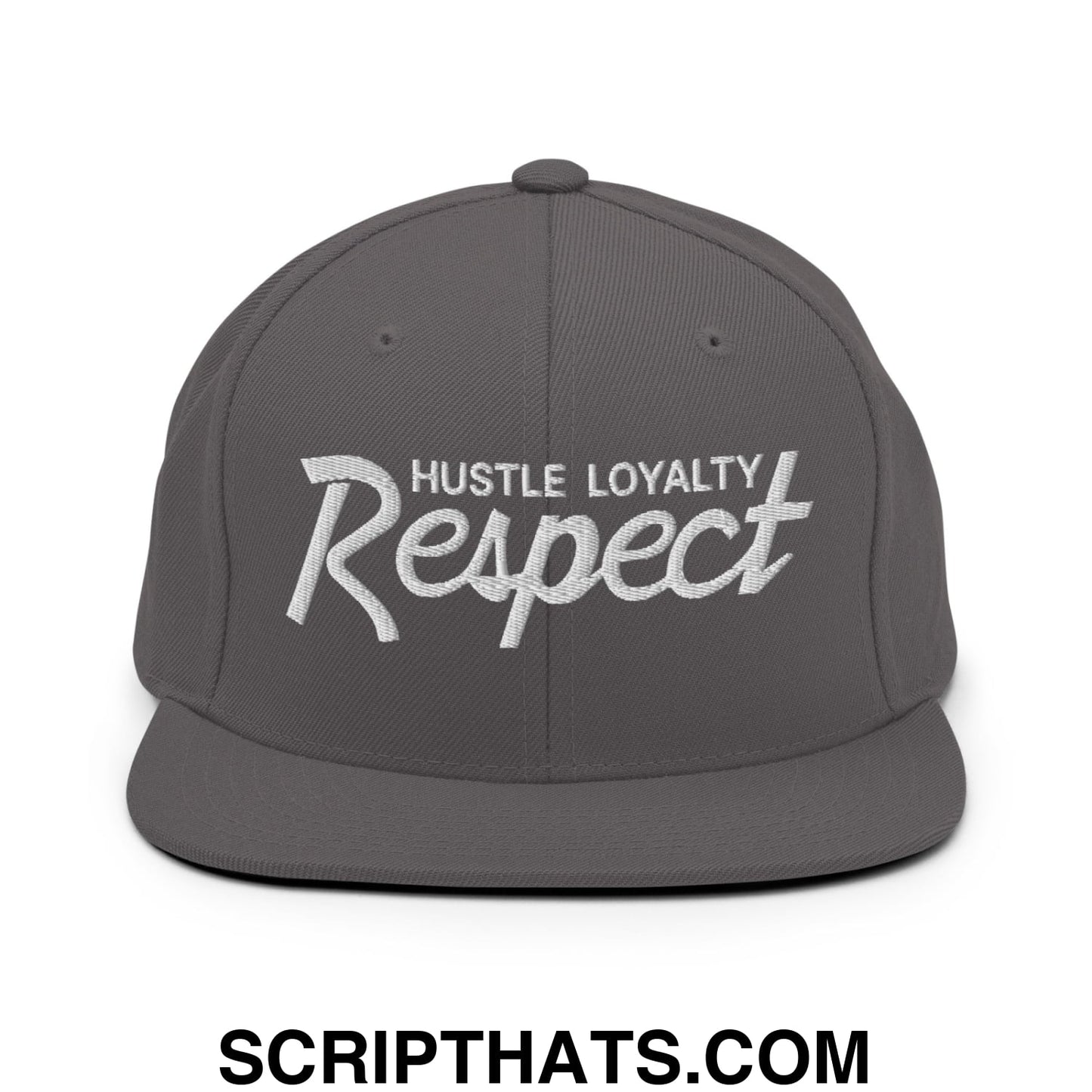 Hustle Loyalty Respect Embroidered Flat Bill Brim Snapback Hat Dark Grey
