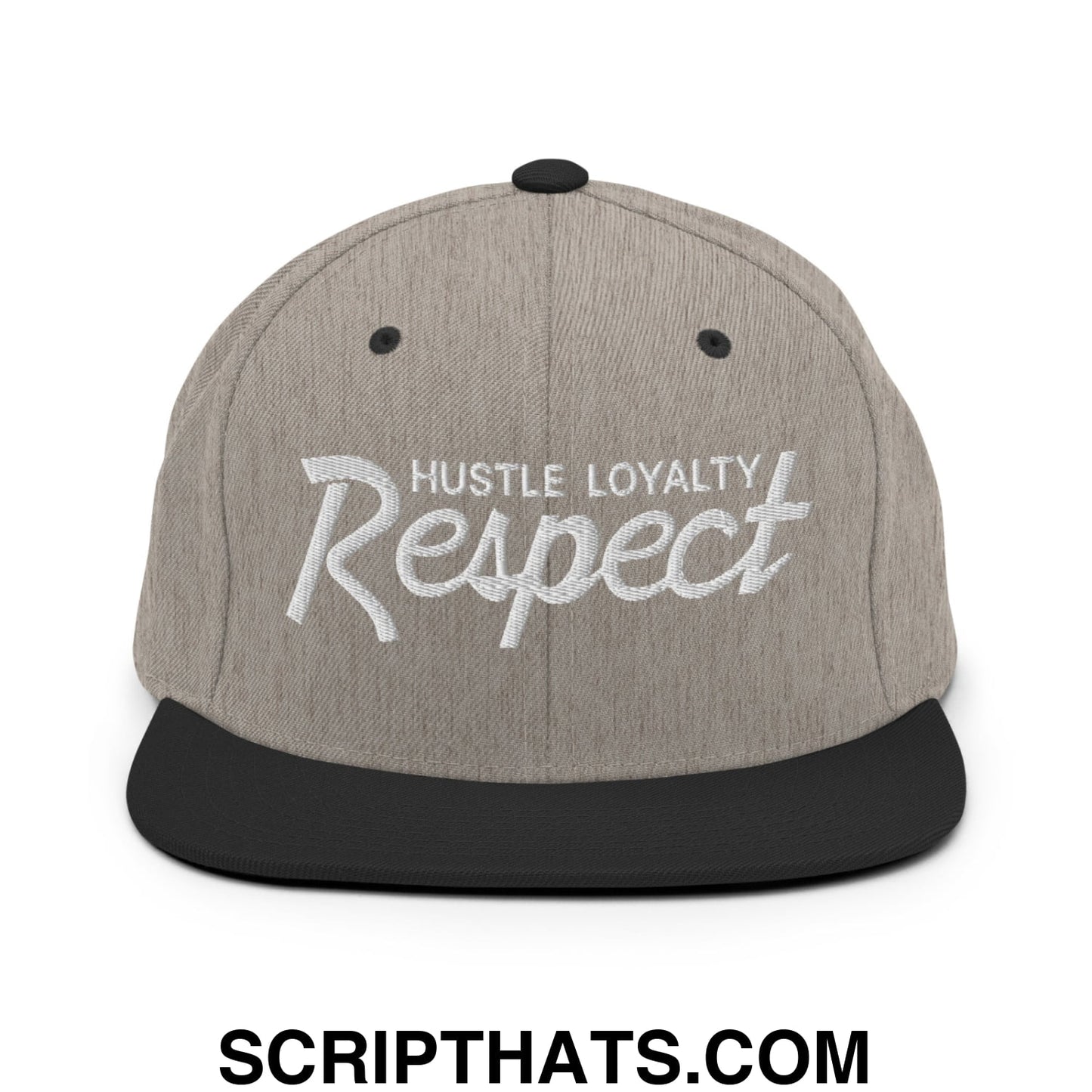 Hustle Loyalty Respect Embroidered Flat Bill Brim Snapback Hat Heather Black