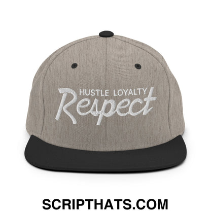 Hustle Loyalty Respect Embroidered Flat Bill Brim Snapback Hat Heather Black