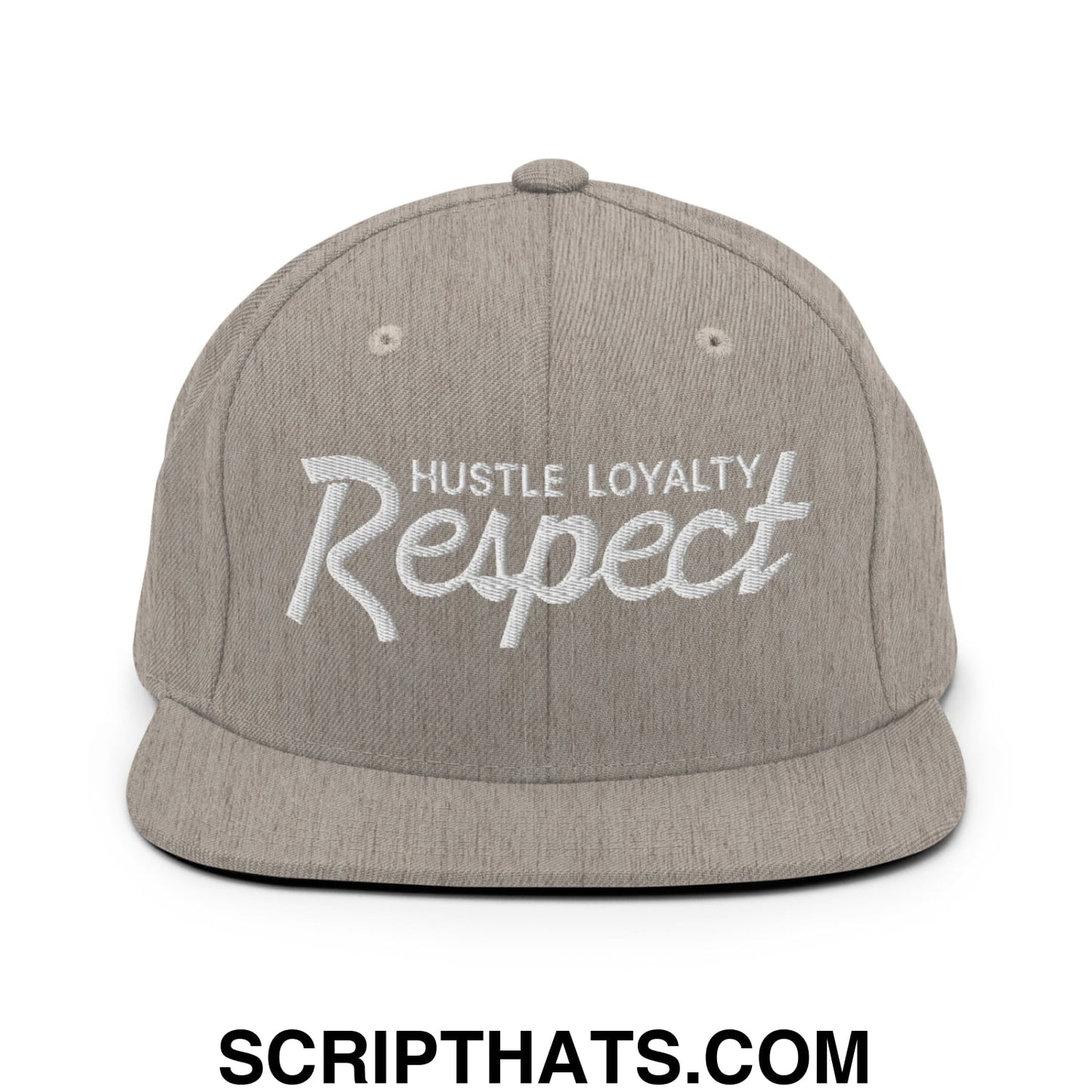 Hustle Loyalty Respect Embroidered Flat Bill Brim Snapback Hat Heather Grey