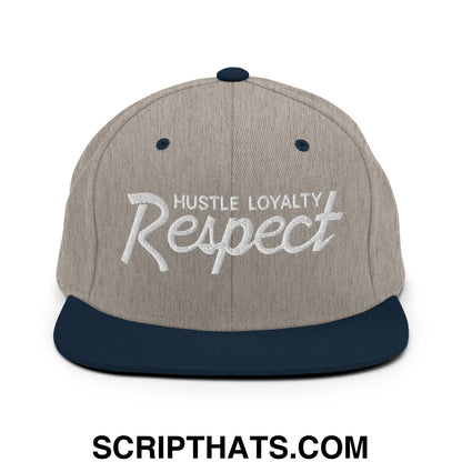 Hustle Loyalty Respect Embroidered Flat Bill Brim Snapback Hat Heather Grey Navy