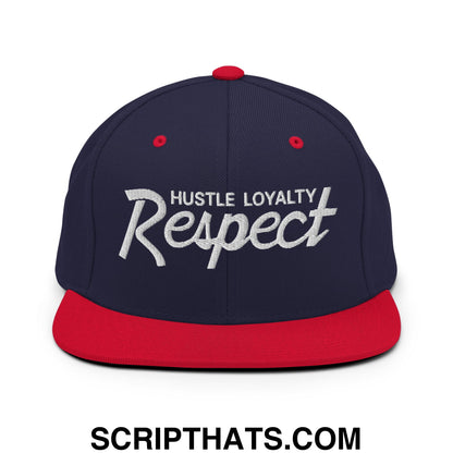 Hustle Loyalty Respect Embroidered Flat Bill Brim Snapback Hat Navy Red