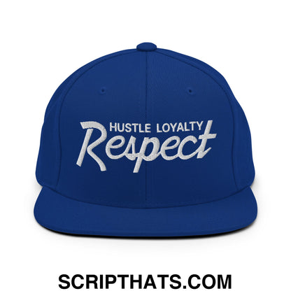 Hustle Loyalty Respect Embroidered Flat Bill Brim Snapback Hat Royal Blue