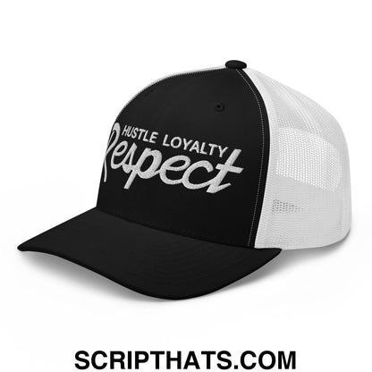 Hustle Loyalty Respect Embroidered Mesh Trucker Hat Black White