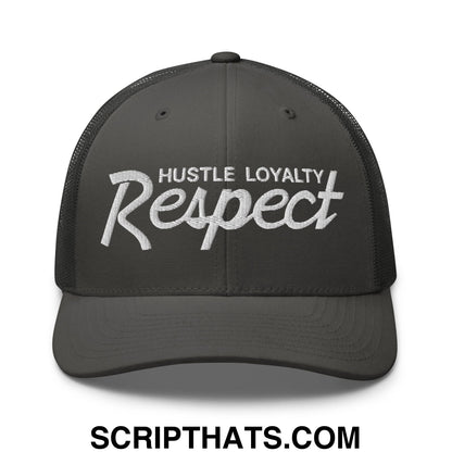 Hustle Loyalty Respect Embroidered Mesh Trucker Hat Charcoal