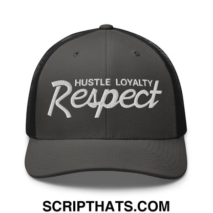 Hustle Loyalty Respect Embroidered Mesh Trucker Hat Charcoal Black