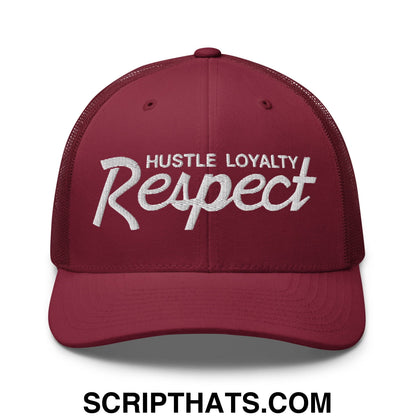 Hustle Loyalty Respect Embroidered Mesh Trucker Hat Cranberry