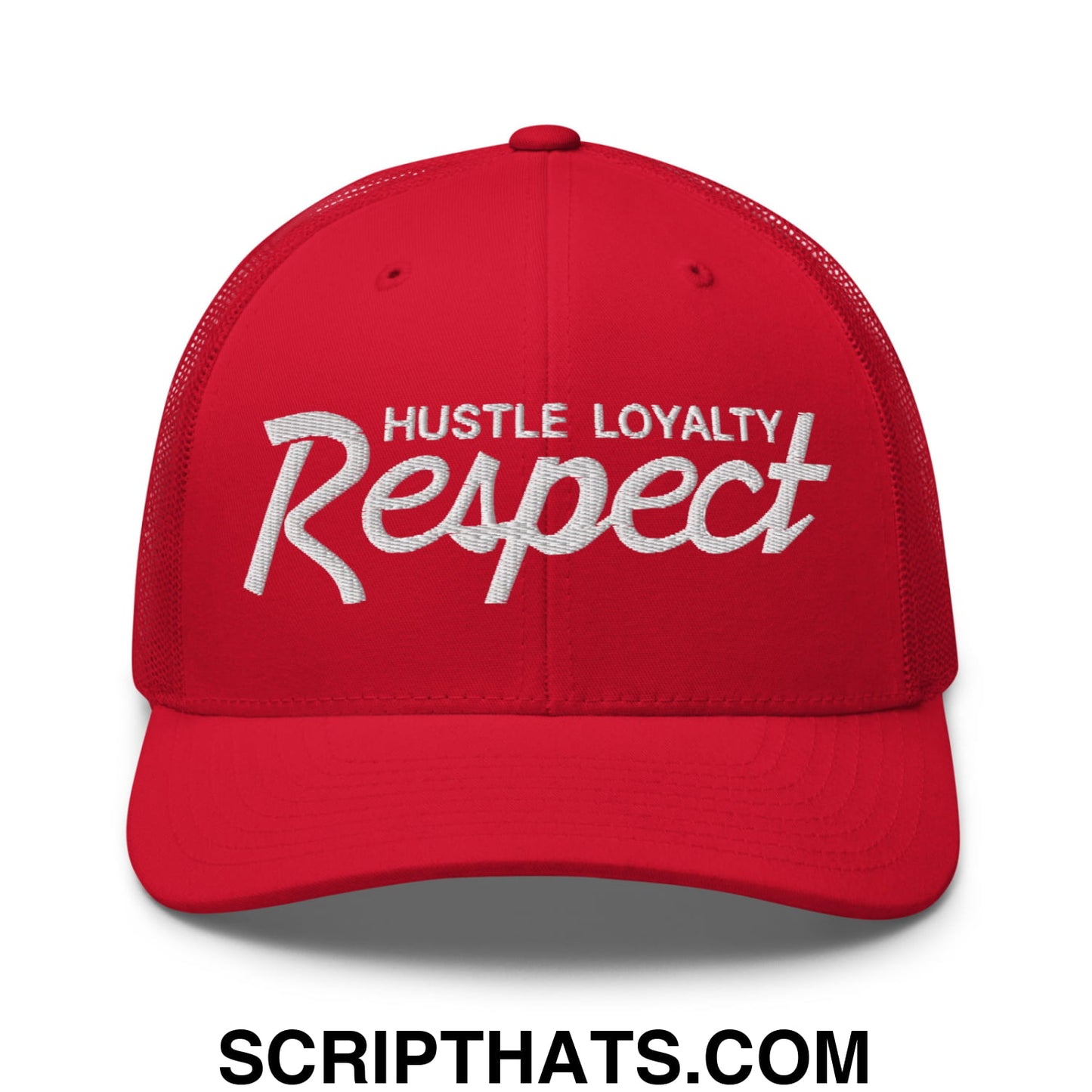Hustle Loyalty Respect Embroidered Mesh Trucker Hat Red