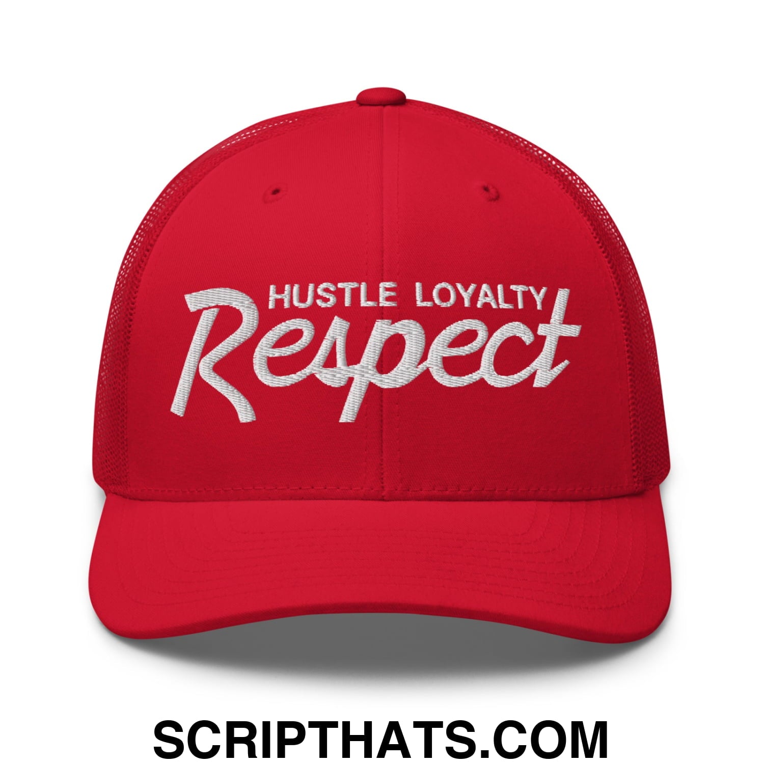 Hustle Loyalty Respect Embroidered Mesh Trucker Hat Red