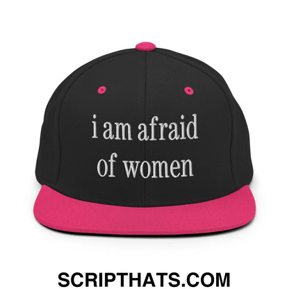 i am afraid of women Embroidered Flat Bill Brim Snapback Hat Black Neon Pink