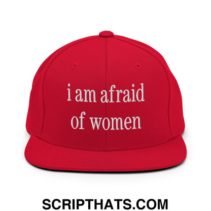 i am afraid of women Embroidered Flat Bill Brim Snapback Hat Red
