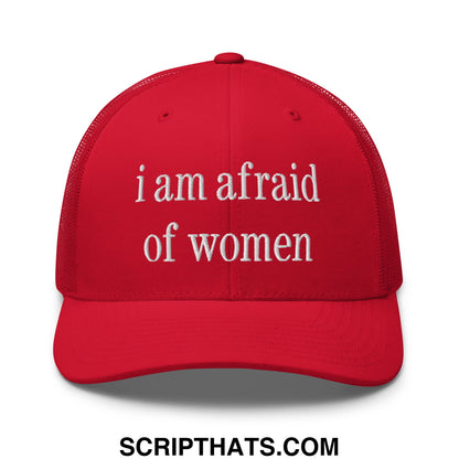 i am afraid of women Embroidered Mesh Trucker Hat Red