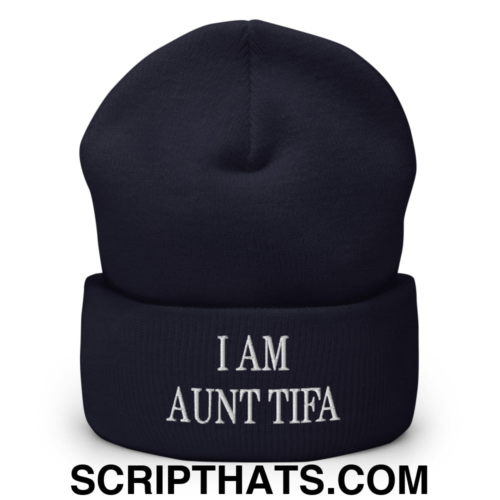 I am Aunt Tifa Embroidered Cuffed Knit Beanie Navy