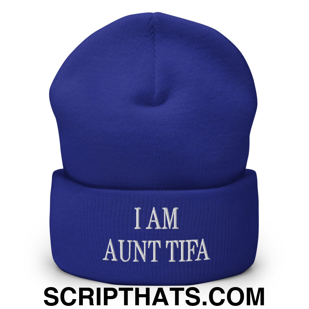 I am Aunt Tifa Embroidered Cuffed Knit Beanie Royal