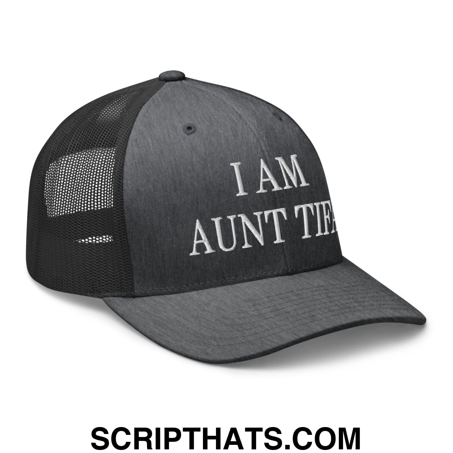 I am Aunt Tifa Embroidered Mesh Trucker Hat Dark Heather Gray