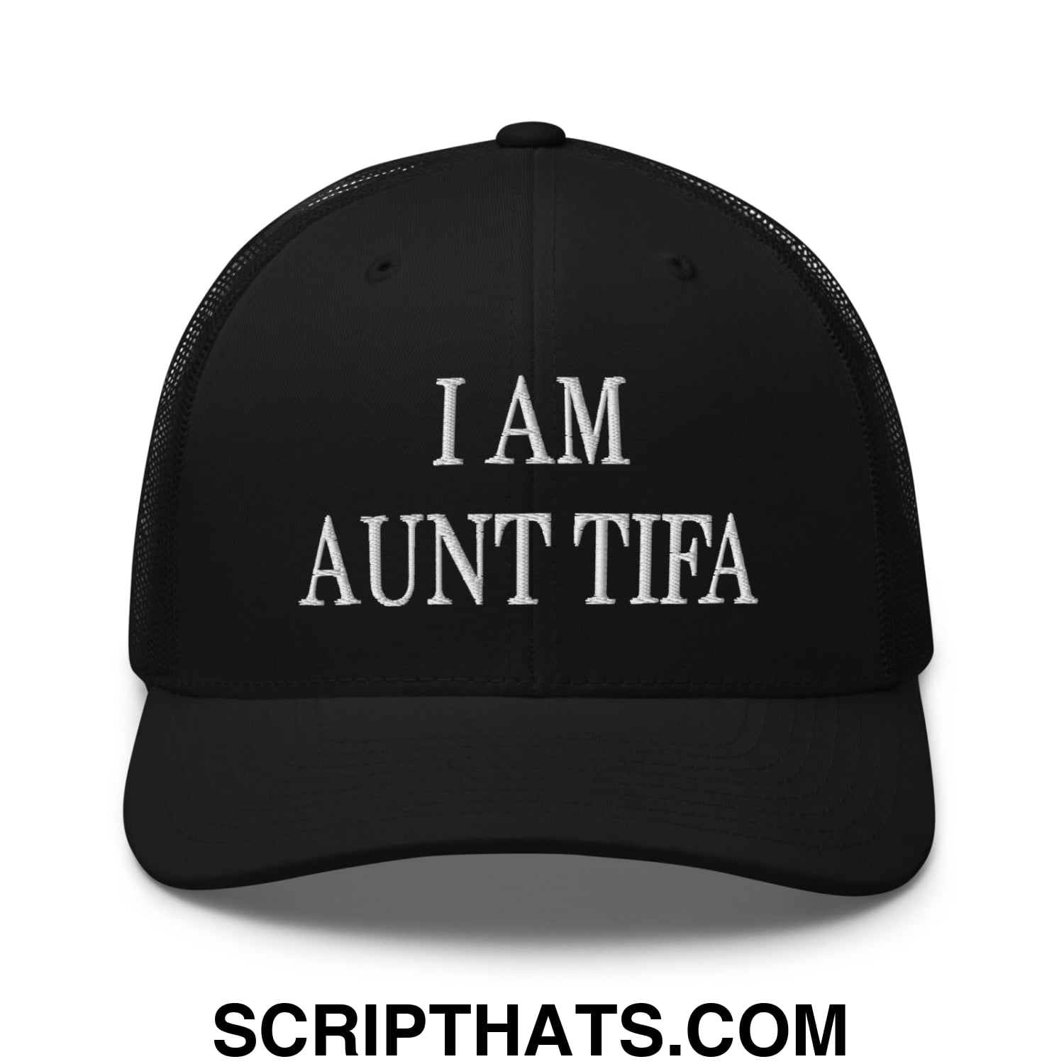 I am Aunt Tifa Embroidered Mesh Trucker Hat Black