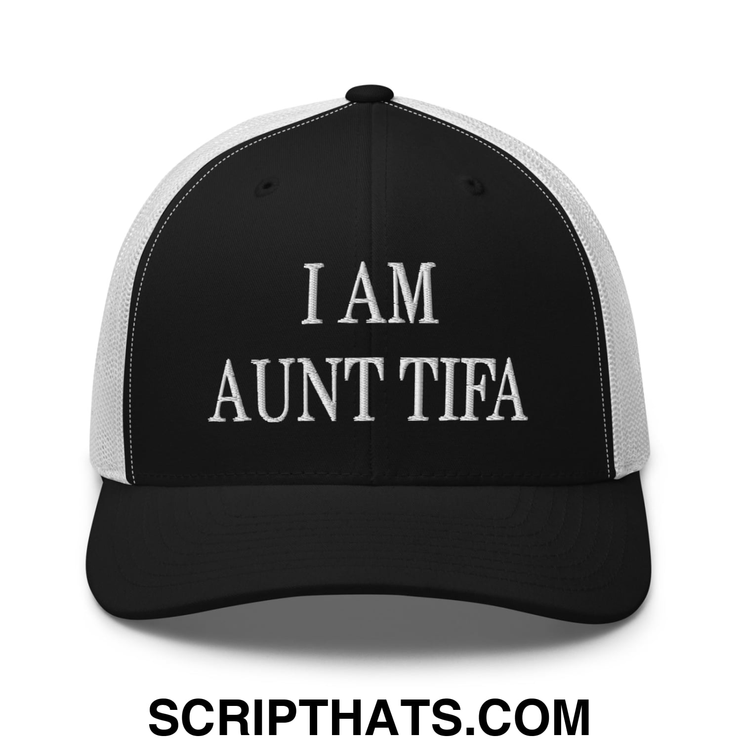 I am Aunt Tifa Embroidered Mesh Trucker Hat Black White