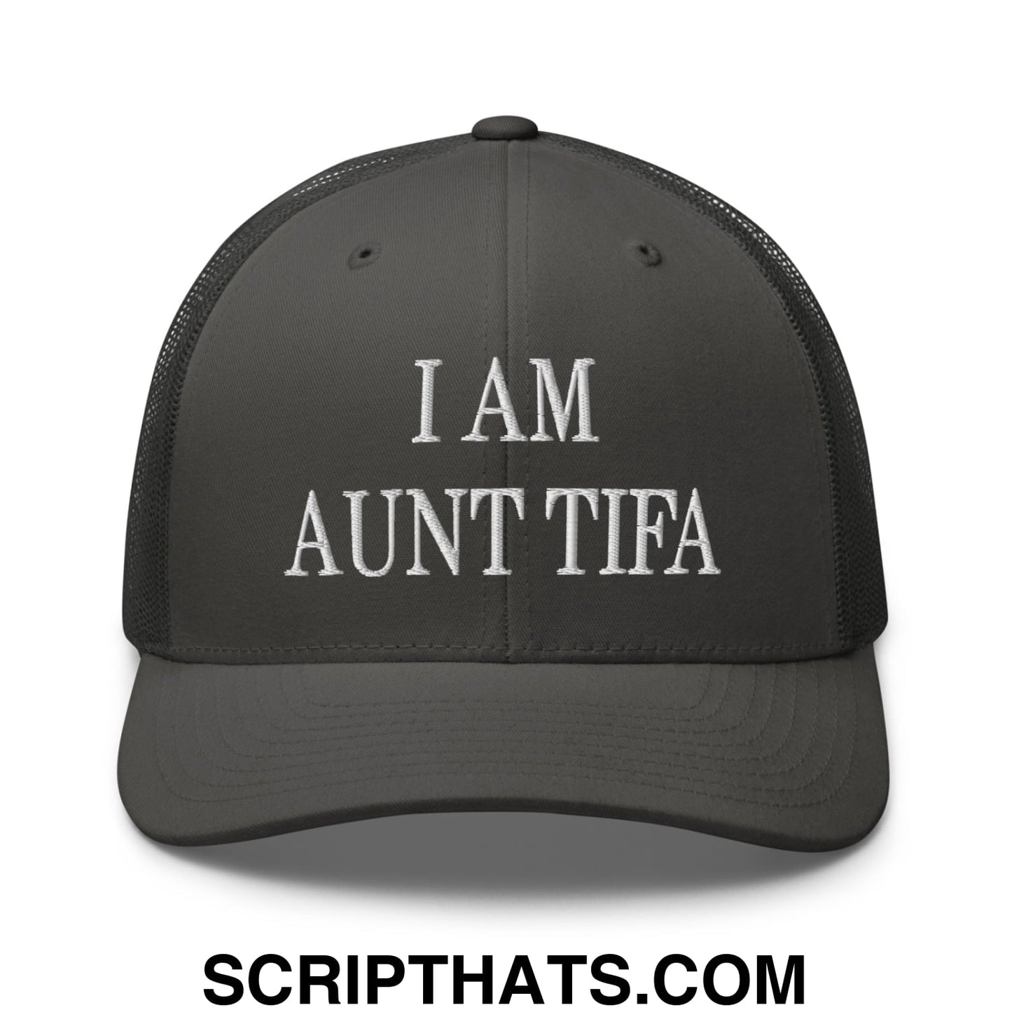 I am Aunt Tifa Embroidered Mesh Trucker Hat Charcoal