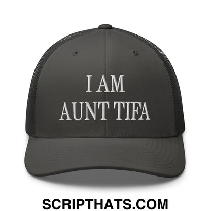 I am Aunt Tifa Embroidered Mesh Trucker Hat Charcoal
