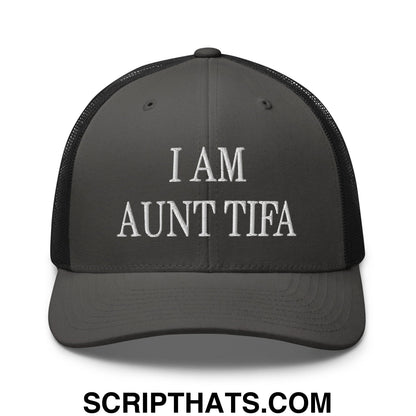 I am Aunt Tifa Embroidered Mesh Trucker Hat Charcoal Black