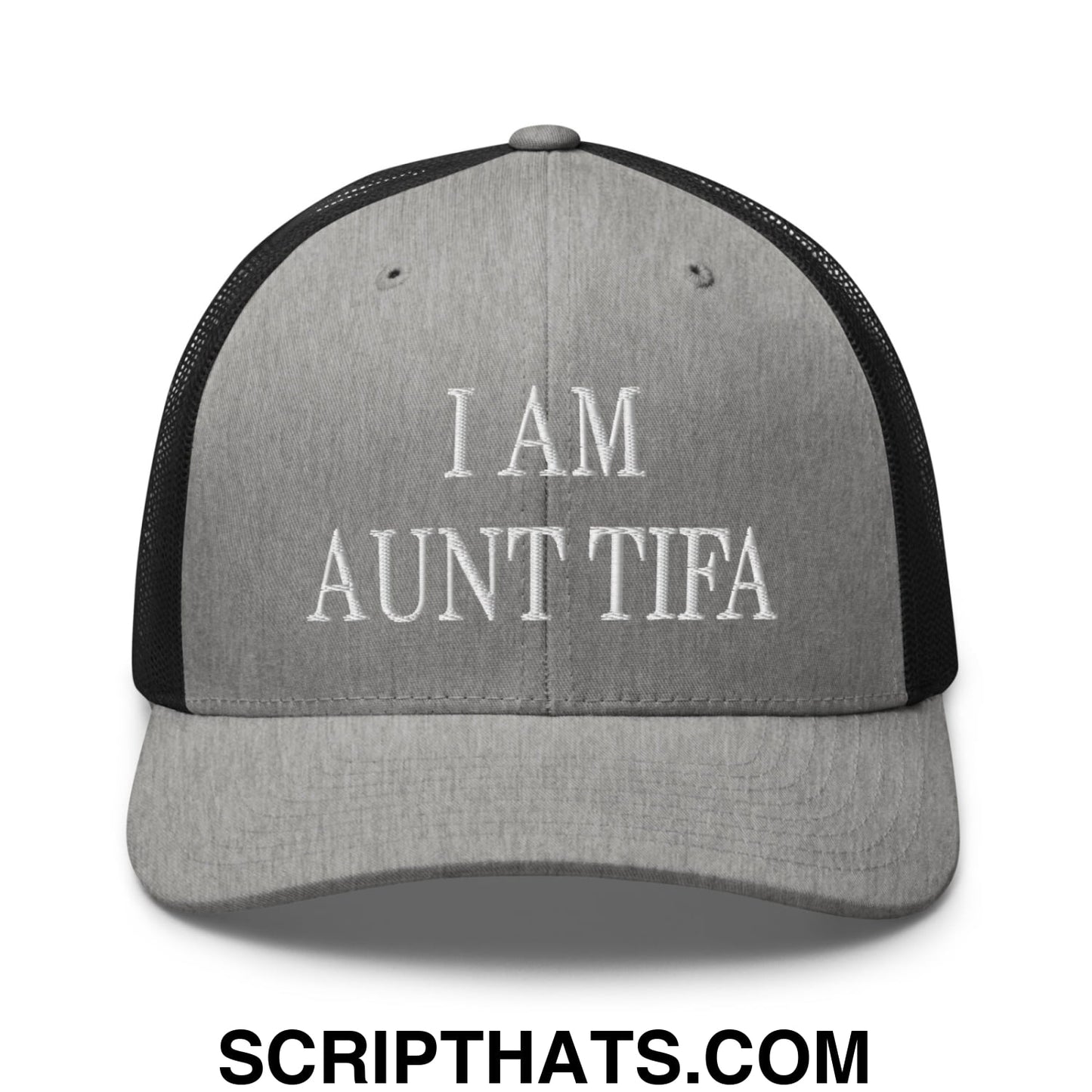 I am Aunt Tifa Embroidered Mesh Trucker Hat Heather Black