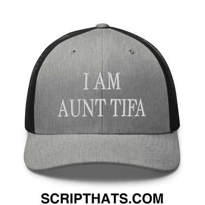 I am Aunt Tifa Embroidered Mesh Trucker Hat Heather Black
