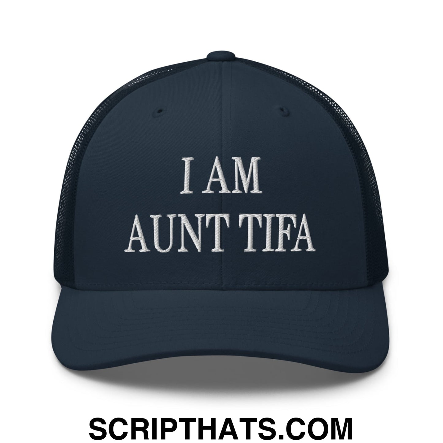 I am Aunt Tifa Embroidered Mesh Trucker Hat Navy