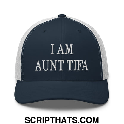 I am Aunt Tifa Embroidered Mesh Trucker Hat Navy White
