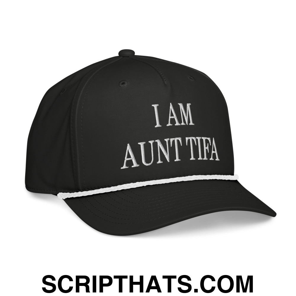 I am Aunt Tifa Embroidered Rope Hat Black White
