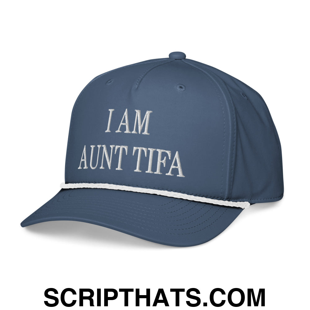 I am Aunt Tifa Embroidered Rope Hat Light Blue White