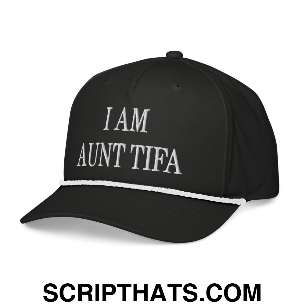 I am Aunt Tifa Embroidered Rope Hat Black White